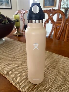 Hydro Flask Beige Insulated Stainless Bottle with Black Loop Cap